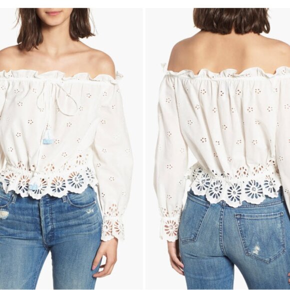 Rebecca Minkoff Anthea Eyelet Off-Shoulder Top – Size Small - Picture 8 of 9